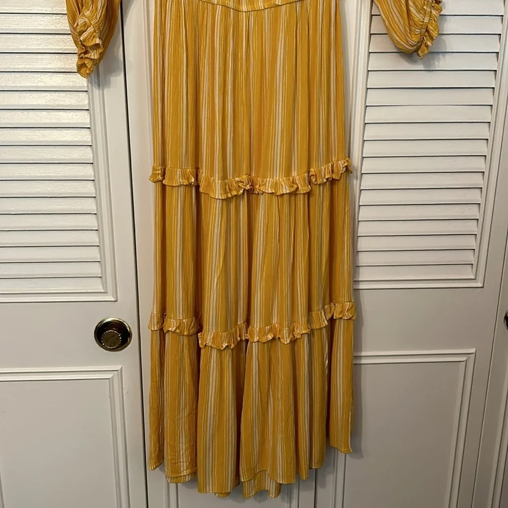 LC Lauren Conrad Striped Dress Yellow 3/4 sleeves women’s size S